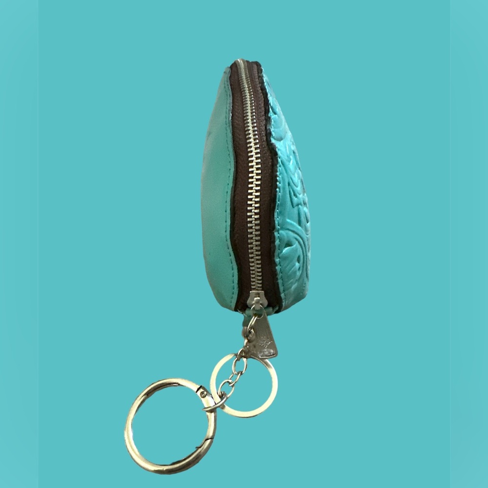 Patricia Nash Tooled Turquoise Leather Clutch Pouch Wristlet Purse - Picture 2 of 8